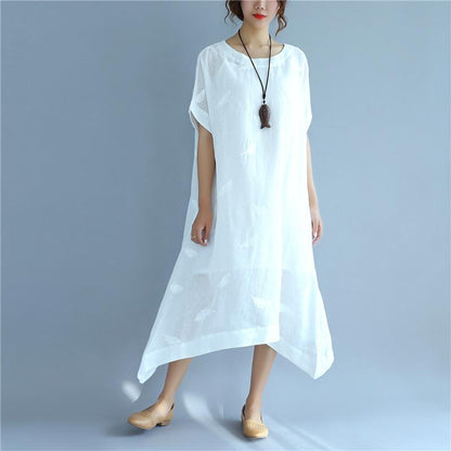 Linen Women Simple Summer Loose White Dress