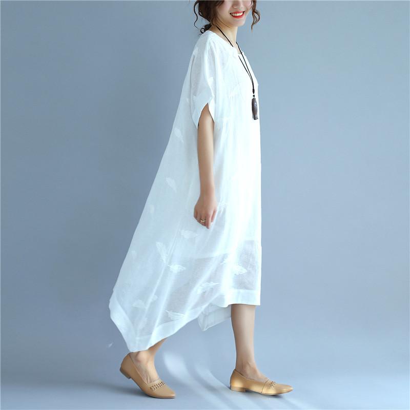 Linen Women Simple Summer Loose White Dress