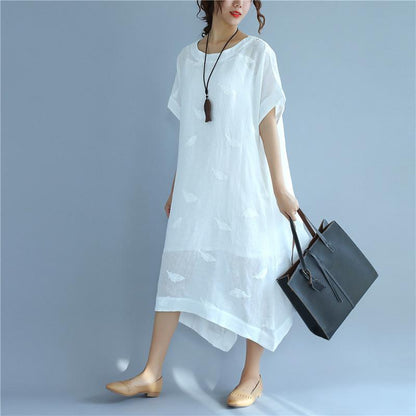 Linen Women Simple Summer Loose White Dress