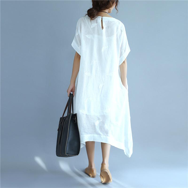 Linen Women Simple Summer Loose White Dress