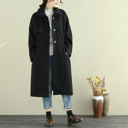 Women Autumn Winter Lapel Long Sleeve Casual Pleated Long Coat