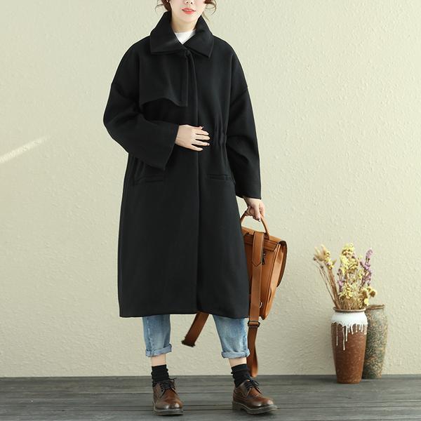 Women Autumn Winter Lapel Long Sleeve Casual Pleated Long Coat