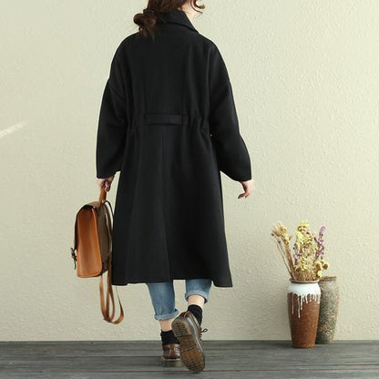 Women Autumn Winter Lapel Long Sleeve Casual Pleated Long Coat