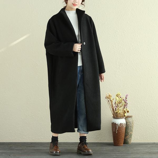 Women Lapel Snap-Front Long Sleeve Long Coat