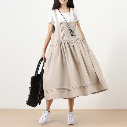 Loose Women Splicing Pleated Literature Suspender Skirt