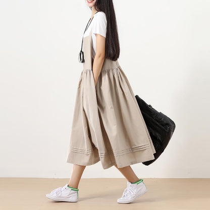 Loose Women Splicing Pleated Literature Suspender Skirt