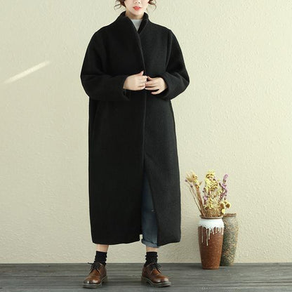 Women Lapel Snap-Front Long Sleeve Long Coat