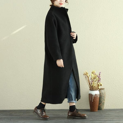 Women Lapel Snap-Front Long Sleeve Long Coat