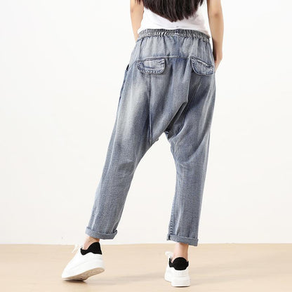 Fashionable Punk Hole Cotton Dark Blue Women Pants