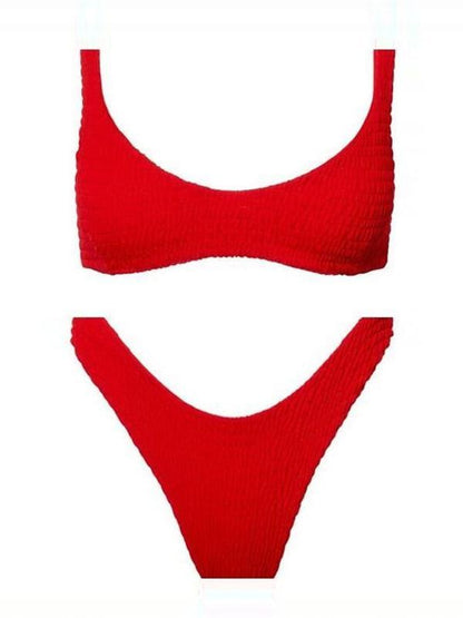 Pleated Sexy Plain Bikinis Swimwear