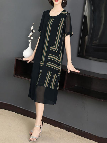 Chiffon Loose Split-joint Striped Dress