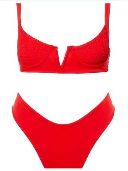 Pleated Plain Sexy Bikinis Swimwear