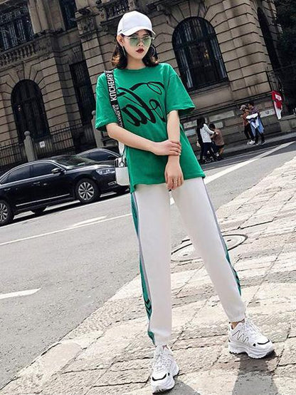 Fashion Printed Short Sleeves Casual Sport Suit