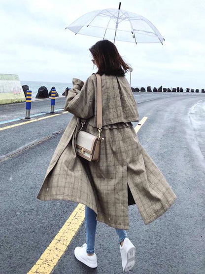 Loose Plaid Retro Lace Coat