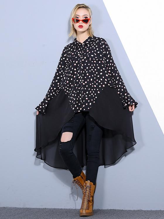 Split-joint Chiffon Polka-dot Loose Plus Size Midi Dresses