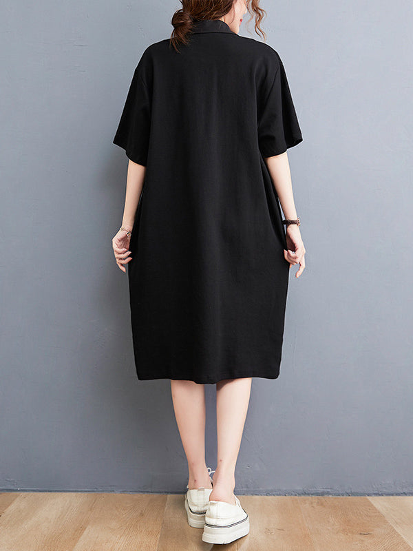 Urban Notched Collar Split-Joint Midi Dress