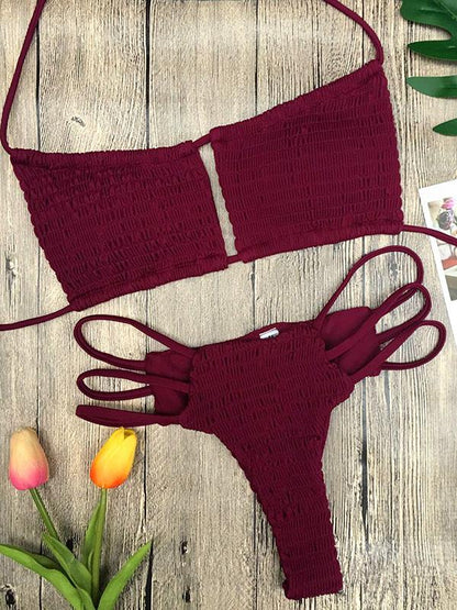 Sexy Ruffled Plain Bikinis Swimwear