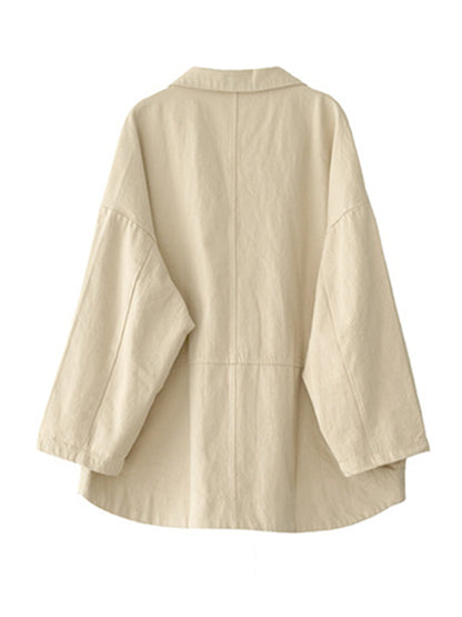 Simple Solid Color Notched Collar Batwing Sleeve Outerwear