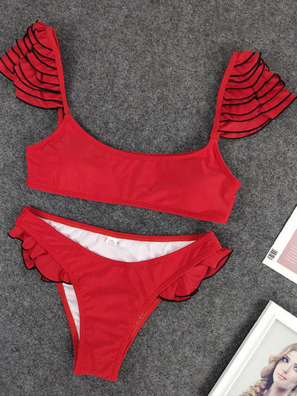 Sexy Ruffled Plain Bikini Set