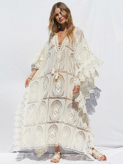 Lacy Split-joint V-neck Maxi Cover-up Dress