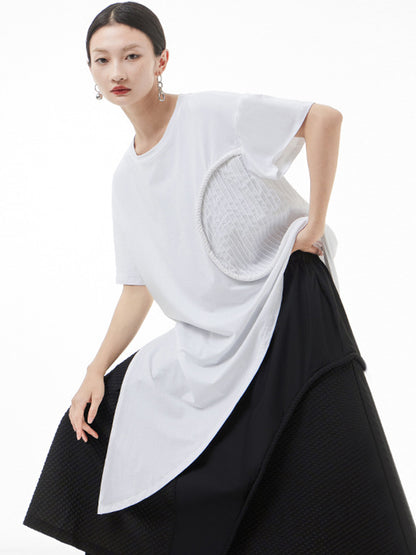 Original Irregular Solid Color Split-Joint T-Shirt Top