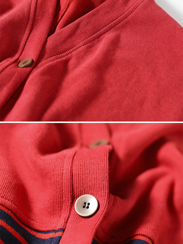 Casual Striped Buttoned V-Neck Batwing Sleeve Outerwear