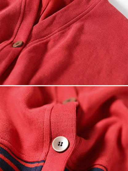 Casual Striped Buttoned V-Neck Batwing Sleeve Outerwear