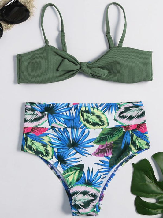 Random Calico Print Knot Front With Panty Bikini Set