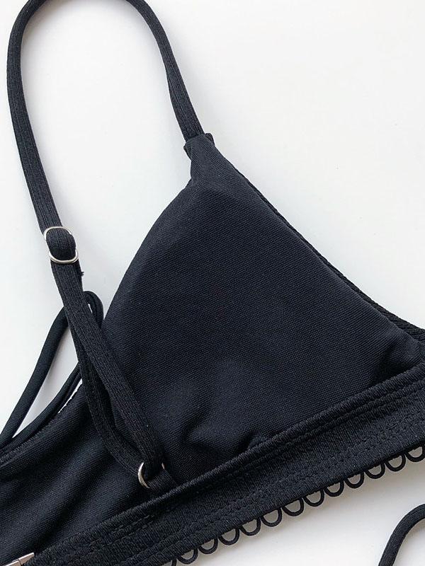 Solid Color Bow Bikini Swimsuit