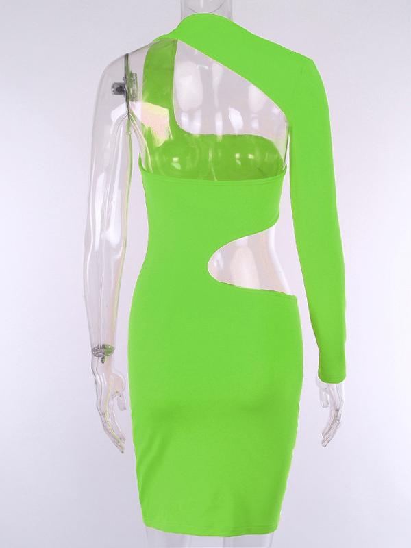 Solid Color Wrap Hollow One-Shoulder Mini Dresses