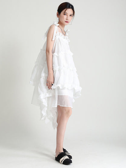Stylish Cropped Pleated Split-Joint Bandage Spaghetti-Neck Midi Dress