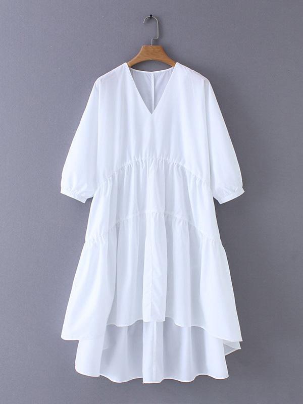 Split-joint V-neck Puff Sleeve Mini Dress