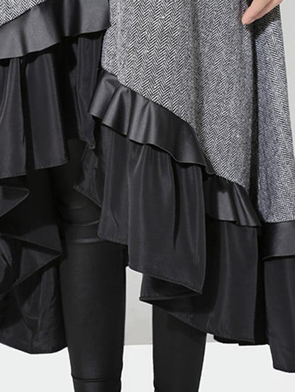 Loose Split-joint Falbala Lapel Blouse Dress