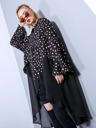 Split-joint Chiffon Polka-dot Loose Plus Size Midi Dresses