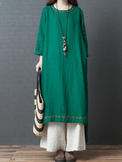 Solid Round-neck Loose Long Dress