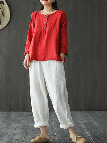 Artistic Retro Solid Shirt Blouse Tops