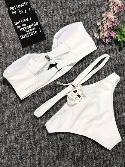 Sexy Solid Bandage Bikinis Swimwear