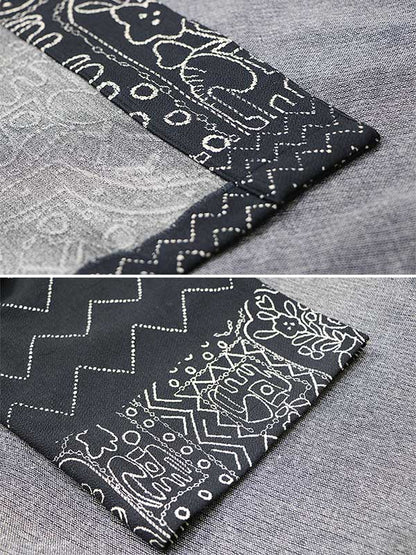 Artistic Retro Loose National Printed Tied Lapel Collar Raglan Sleeves Outwear