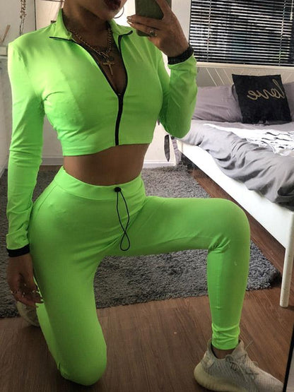 Solid Zipper Tee&Leggings Sports Suits