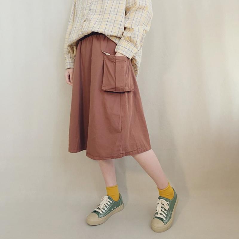 Double Layer Solid Color Pockets A-Line Skirt