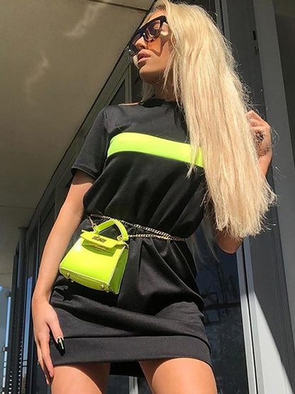 Contrast Color Short Sleeve Mini Dress