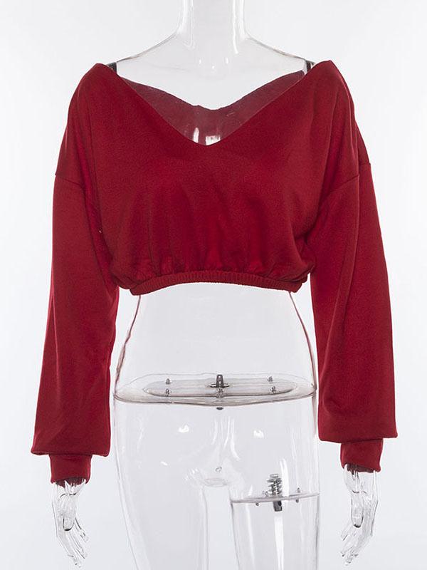 Sports V-Neck Hoodies&Sweatshirt Tops