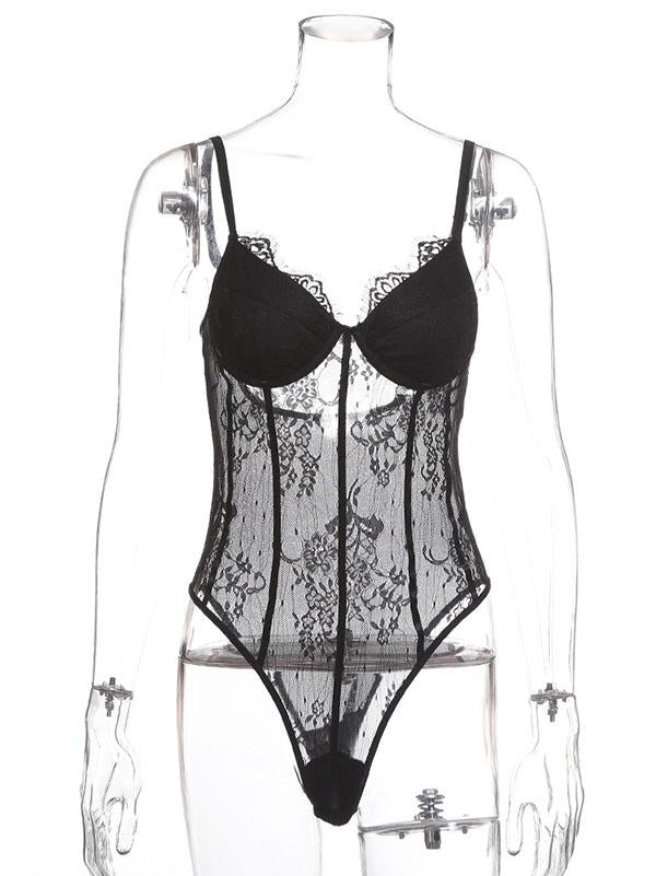 Lace Split-Joint Underwired Bodysuit Lingerie