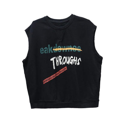 Cartoon Letter Print Sleeveless O-neck Top
