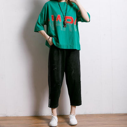 Embroidered And Half-Applique Letters T-Shirt