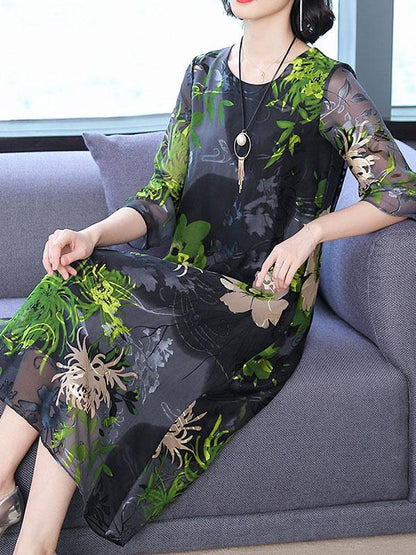 Casual Retro Flower Printed Long Dress