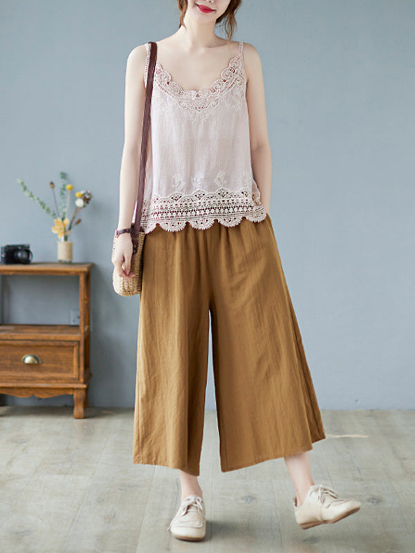 Original Solid Sleeveless Lace&Hollow V-Neck Vest