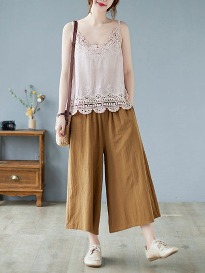 Original Solid Sleeveless Lace&Hollow V-Neck Vest
