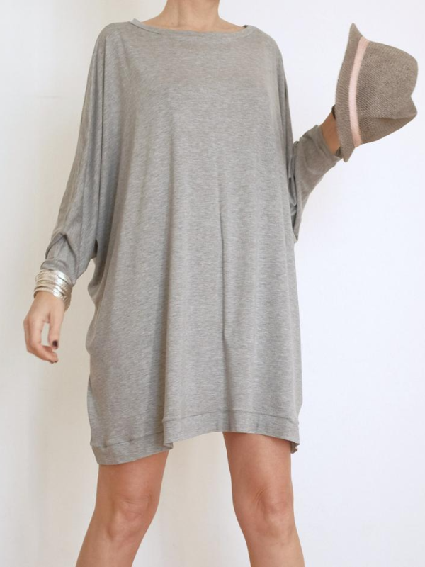 Simple Solid Color Batwing Sleeves Round-Neck T-Shirt Mini Dress
