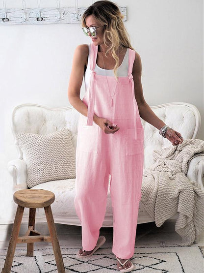 High-waist Loose Suspender Trousers